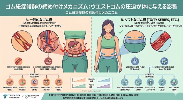 ゴム紐症候群の説明図